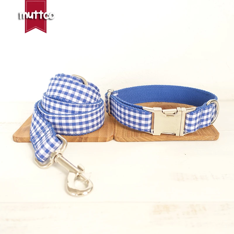 MUTTCO retailing self-design engraved personalized collar THE BLUE YUMMY PLAID adjustable dog collars leashes 5 sizes UDC046 - imagen 5