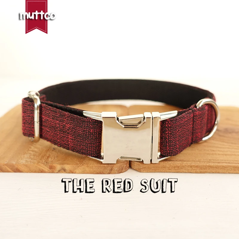 MUTTCO vende al por menor un bonito collar hecho a mano THE RED SUIT collar de perro de diseño único 5 tamaños UDC006