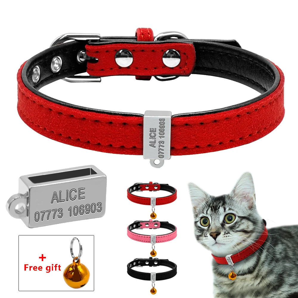 Collar personalizado para perros y gatos, Collar de identificación de cuero personalizado para cachorros y perros pequeños con etiquetas de identificación, placa de identificación, compromiso gratuito - imagen 2