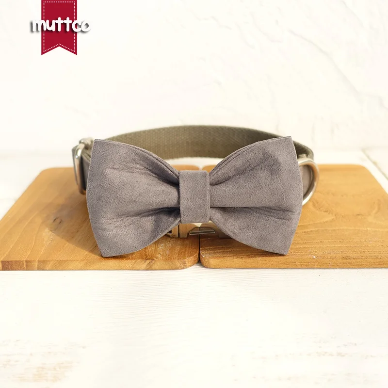 MUTTCO vende al por menor collar hecho a mano THE DEEP GRIS poliéster satinado y nylon Collar y correa para perro gris 5 tamaños UDC025 - imagen 4