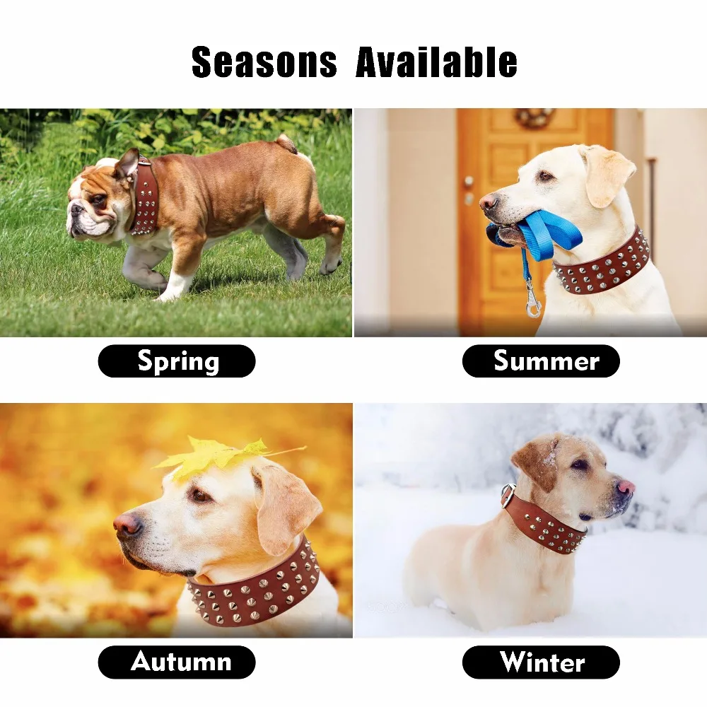 Collar de cuero con pinchos ajustables para perro Pug, Collar para mascotas, perros pequeños, medianos y grandes, negro, marrón, toro - imagen 2