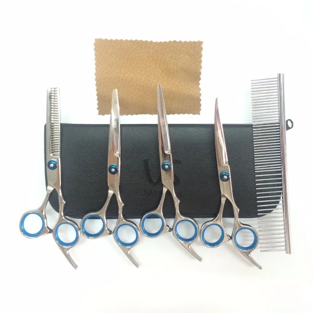 Juego profesional de tijeras de aseo para perros, gatos y cachorros, tijeras curvadas rectas de corte, 5 piezas, 6" - imagen 4