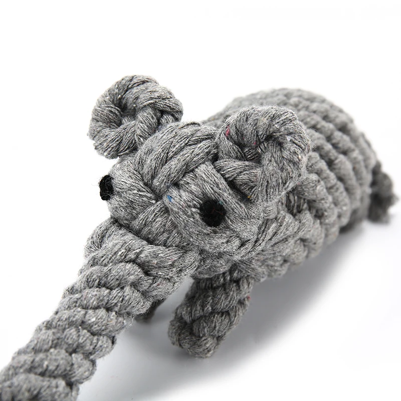 Juguetes interactivos con forma de elefante para perro, cuerda trenzada de algodón hecha a mano para limpieza de dientes, mordedura Molar, TY0044 - imagen 5