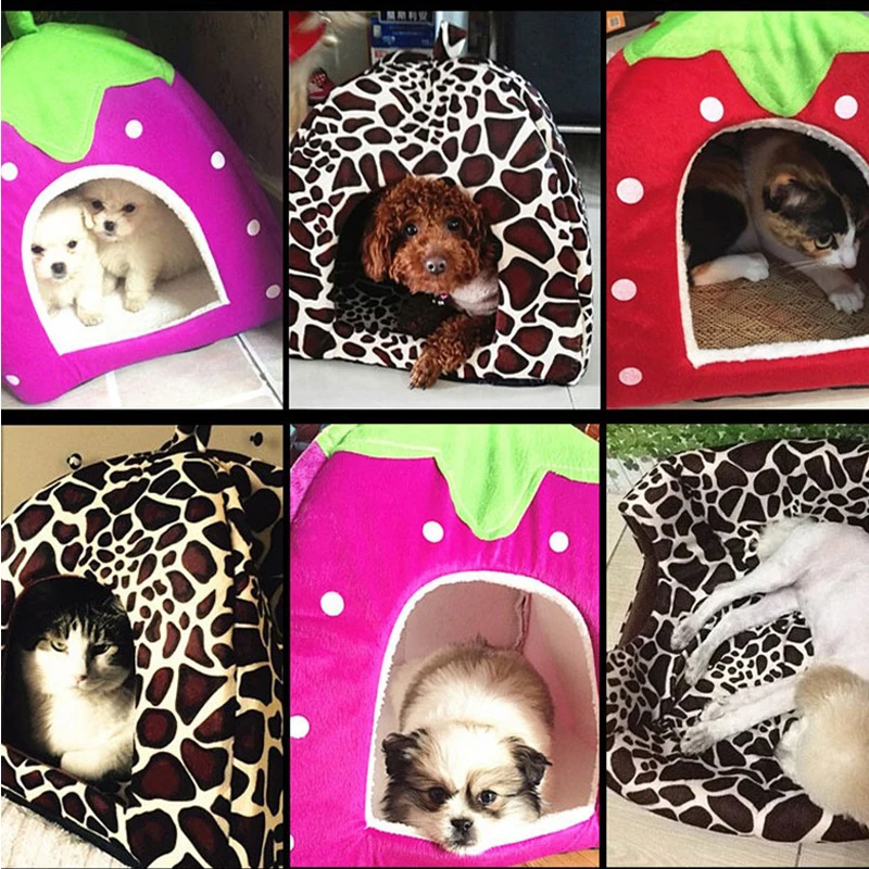 Casa para perros de alta calidad, cama grande para perros, tienda para gatos con estampado de leopardo y fresa, cojín cálido para conejos, cesta ZL03 - imagen 4