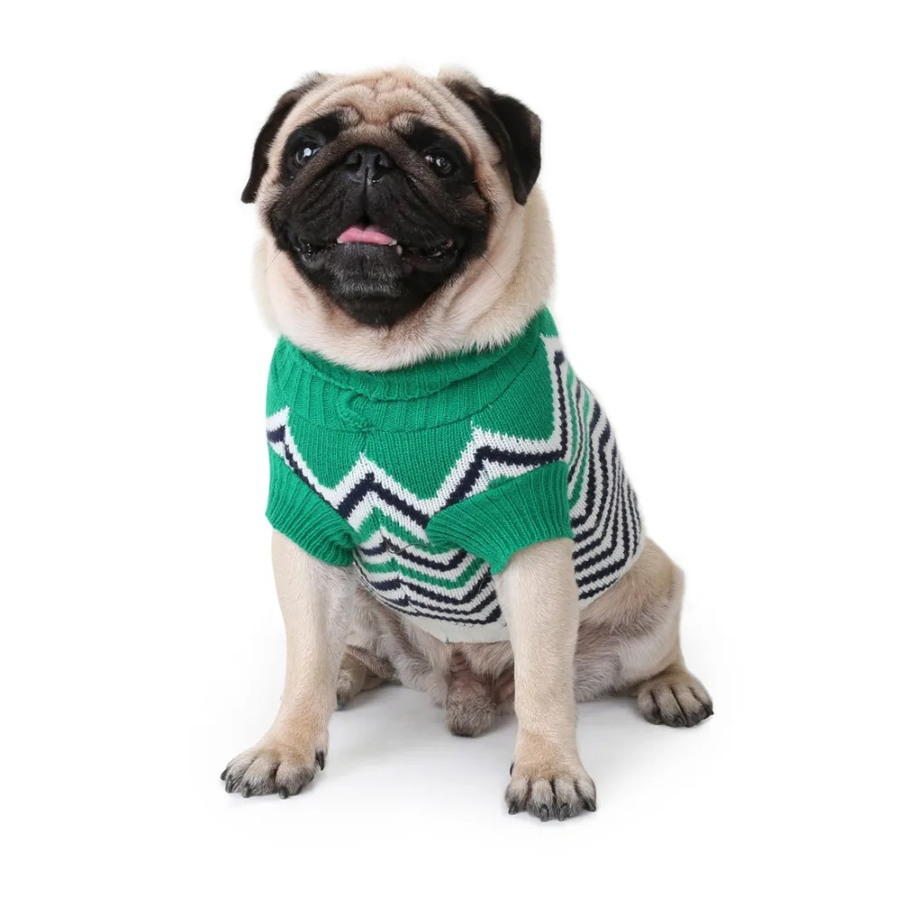 Suéteres para perros pequeños, jersey de cuello alto con patrón de ondas a la moda, ropa cálida para cachorros, otoño e invierno, Bulldog - imagen 5