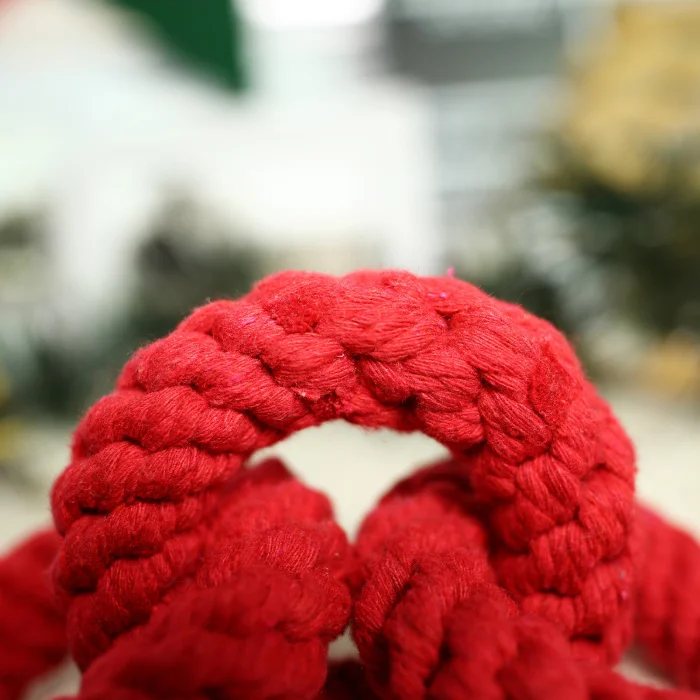 Venta al por mayor de juguete de cuerda redonda roja, juguete para mascotas de algodón para perros con dientes moler DRT-004 - imagen 3