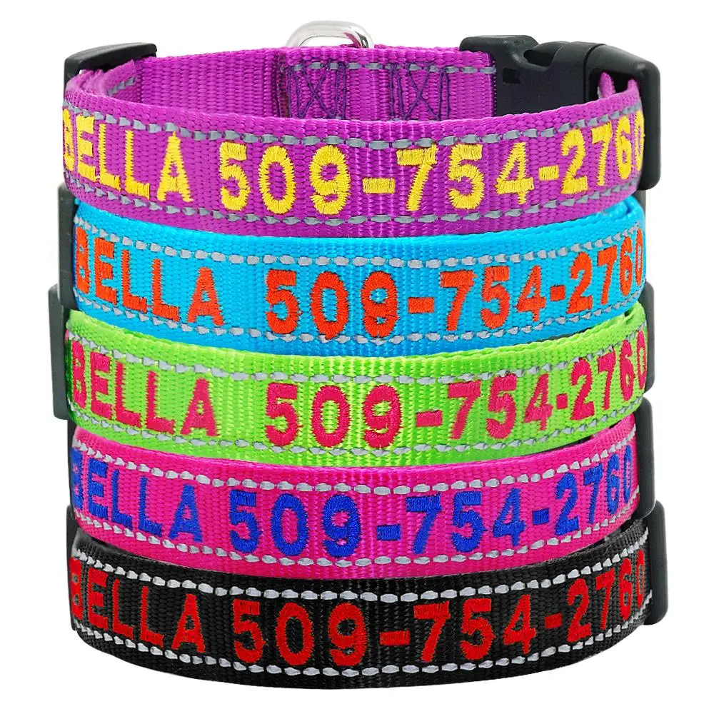 Collar personalizado de nailon bordado para perro, etiqueta de identificación, reflectante, nombre de Mascota, Collar de teléfono para perros pequeños, medianos y grandes - imagen 2