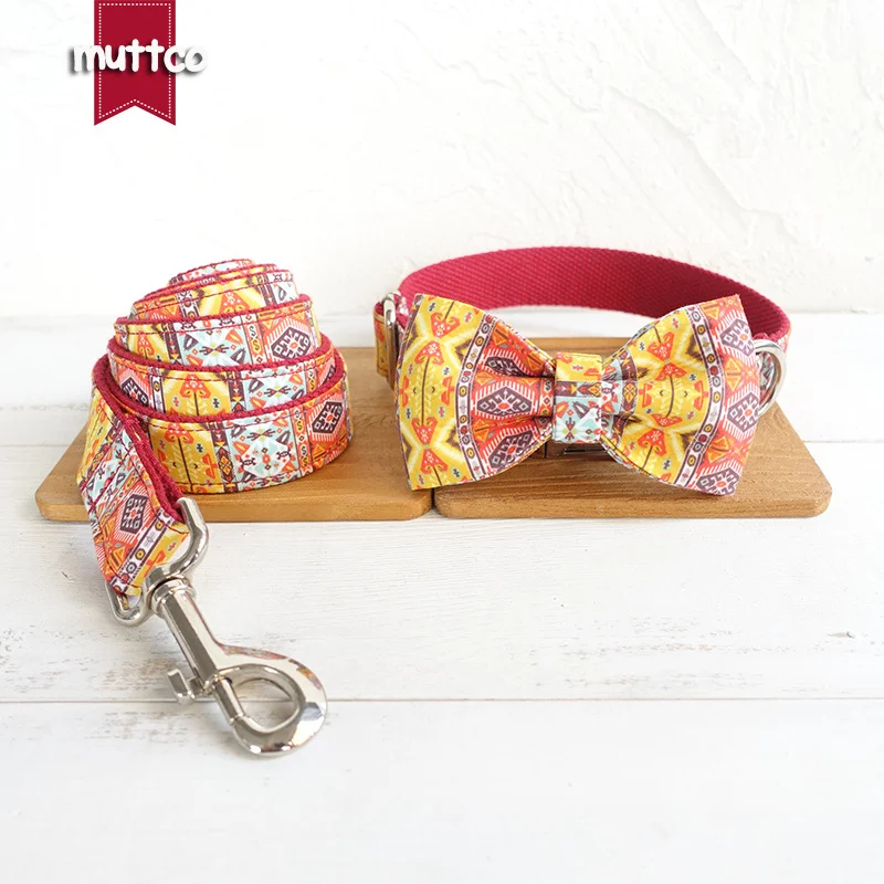 MUTTCO vende al por menor Collar de perro suave y autorroscante con nombre personalizado antipérdida, conjunto de collar y correa para perro RED BOHEMIAN, 5 tamaños UDC055 - imagen 5