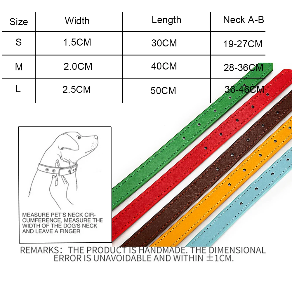 Collar de cuero para perros pequeños y grandes, correa para cachorros, collares para perros ajustables sólidos, Collar para gatos, accesorios para perros y gatos - imagen 2