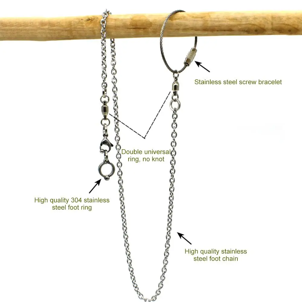 Cadena de pie de loro y pájaro, anillo de tobillo de acero inoxidable, cadena de entrenamiento volador al aire libre para tobillera de soporte de pájaro, periquito y cacatúa - imagen 4