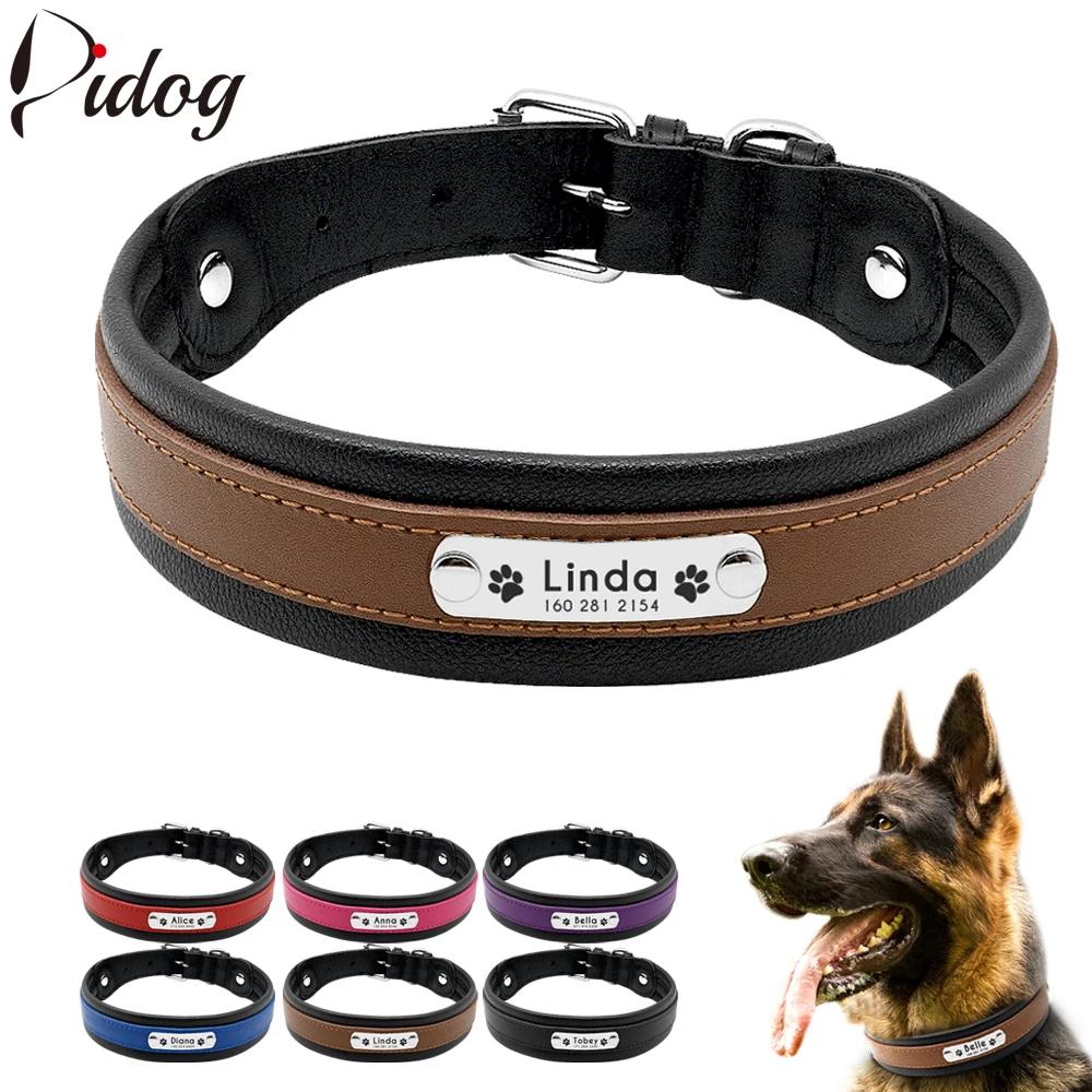 collar cuero perro collar personalizado perros grandes grandes placa nombre grabada personalizada collares etiqueta identificación mascotas pastor alemán pitbull