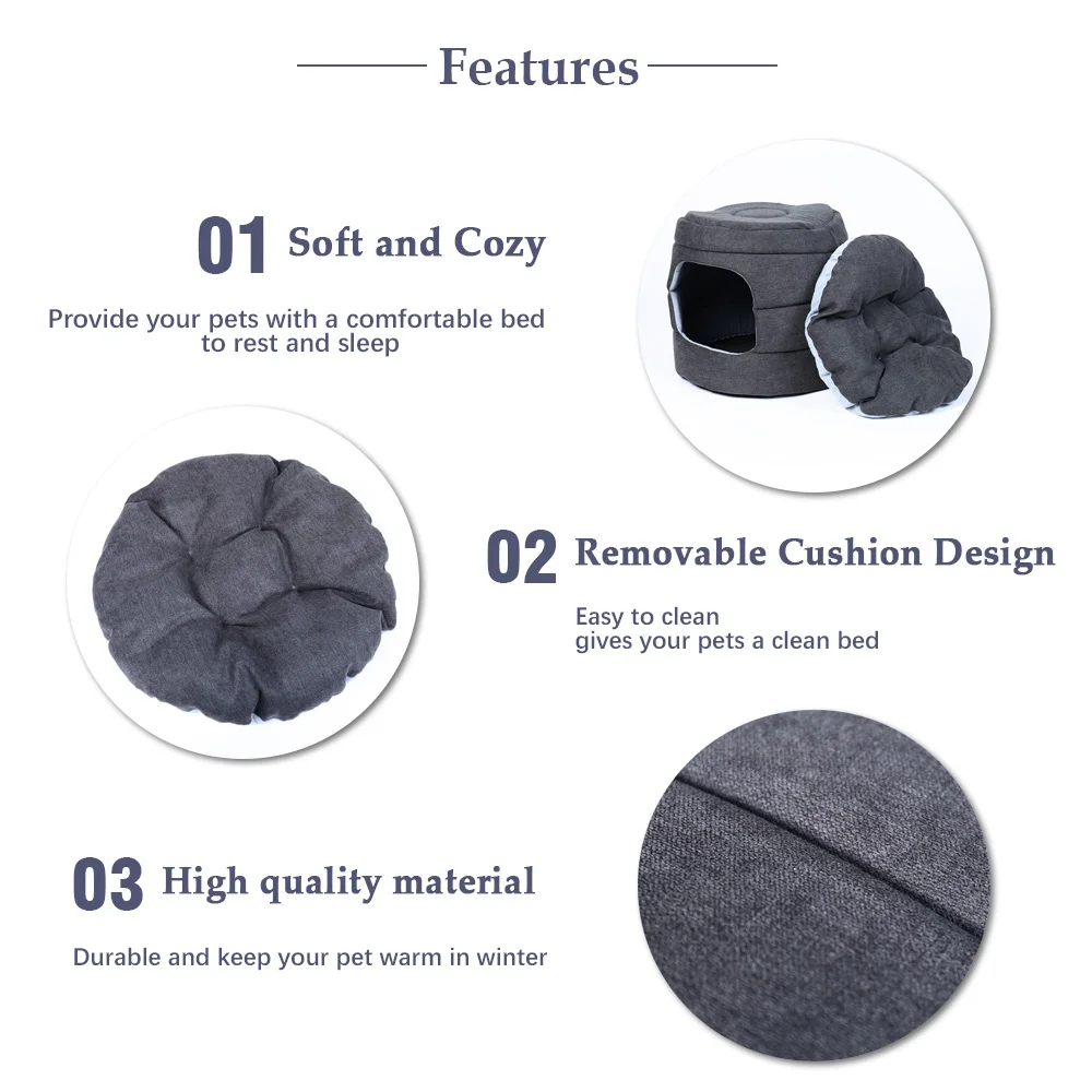 Casa suave y cálida para perros y gatos, nido antideslizante con cojín extraíble, esterilla, 2 usos - imagen 4