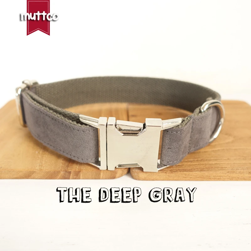 MUTTCO vende al por menor collar hecho a mano THE DEEP GRIS poliéster satinado y nylon Collar y correa para perro gris 5 tamaños UDC025