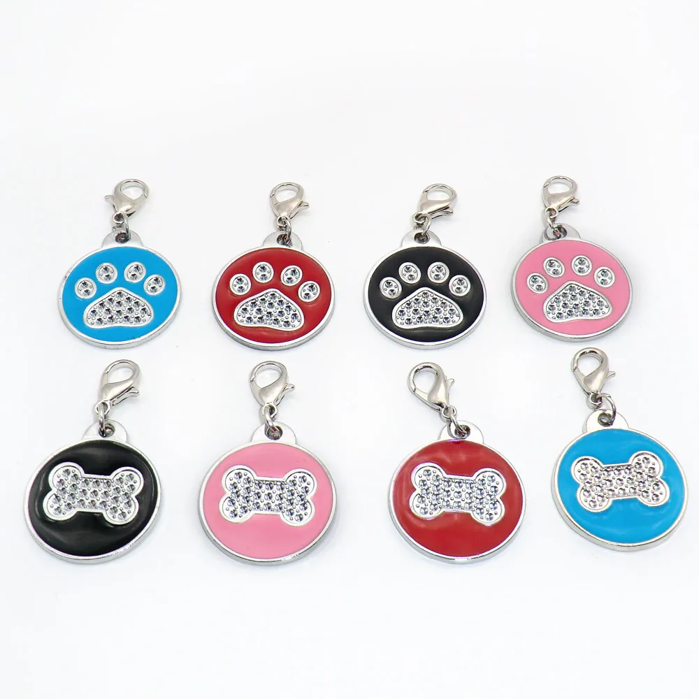 Venta al por mayor, 100 Uds., etiquetas personalizadas para perros, gato grabado, cachorro, identificación de mascota, Collar, etiqueta colgante, accesorios para mascotas, etiqueta en blanco Rond con pata de hueso - imagen 4