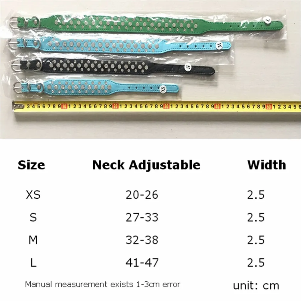 Collar de cuero PU para mascotas, 15 colores, 2,5 cm de ancho, picos redondos, collares para perros con tachuelas para perros pequeños y medianos XS/S/M/L - imagen 4