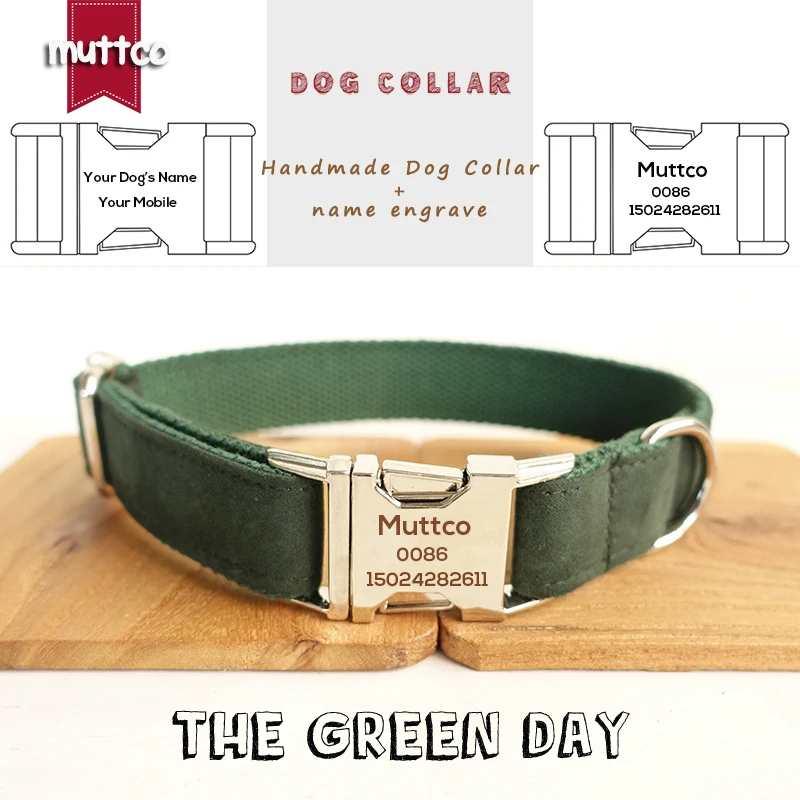 MUTTCO Collar de perro grabado con placa de identificación para perro Collar de alta calidad para perro COLLAR de perro diseño THE GREEN DAY 5 tamaños UDC019