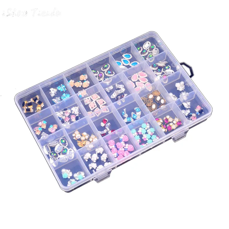 Otmagelu Clear Plastic 24 Slots Beautiful Jewelry Nail Art Rhinestone Empty Storage Box Case Craft Travel Organizer Bead Holder - imagen 2