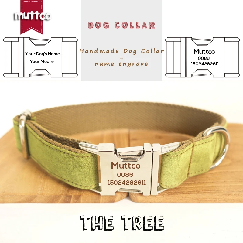 MUTTCO collar personalizado para mascotas, venta al por menor, collar para perros de diseño propio, hebilla de metal grabada en árbol, collar y correa para perros de 5 tamaños UDC031