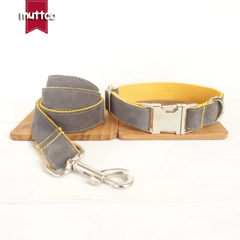 MUTTCO vende al por menor, collar de perro grabado con láser de diseño propio, cubierta gris, amarillo, collar y correa con nombre de mascota grabados a mano UDC026 - imagen 4