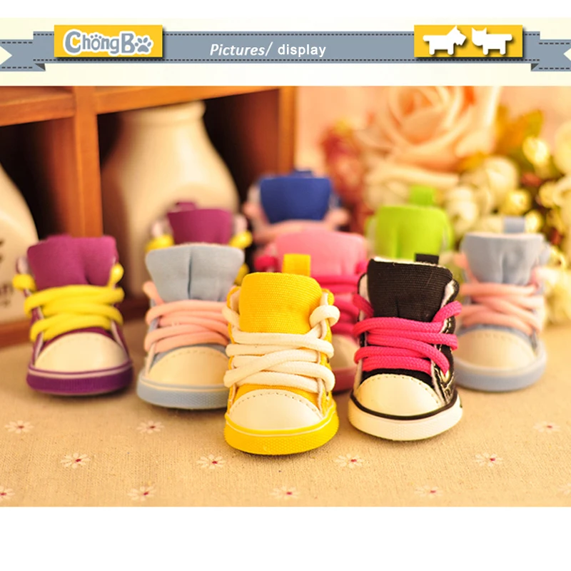 Zapatos cálidos de tela vaquera para mascotas, botas deportivas antideslizantes informales para perros pequeños, para otoño e invierno, piezas por lote de 4 ZL109-2 - imagen 4