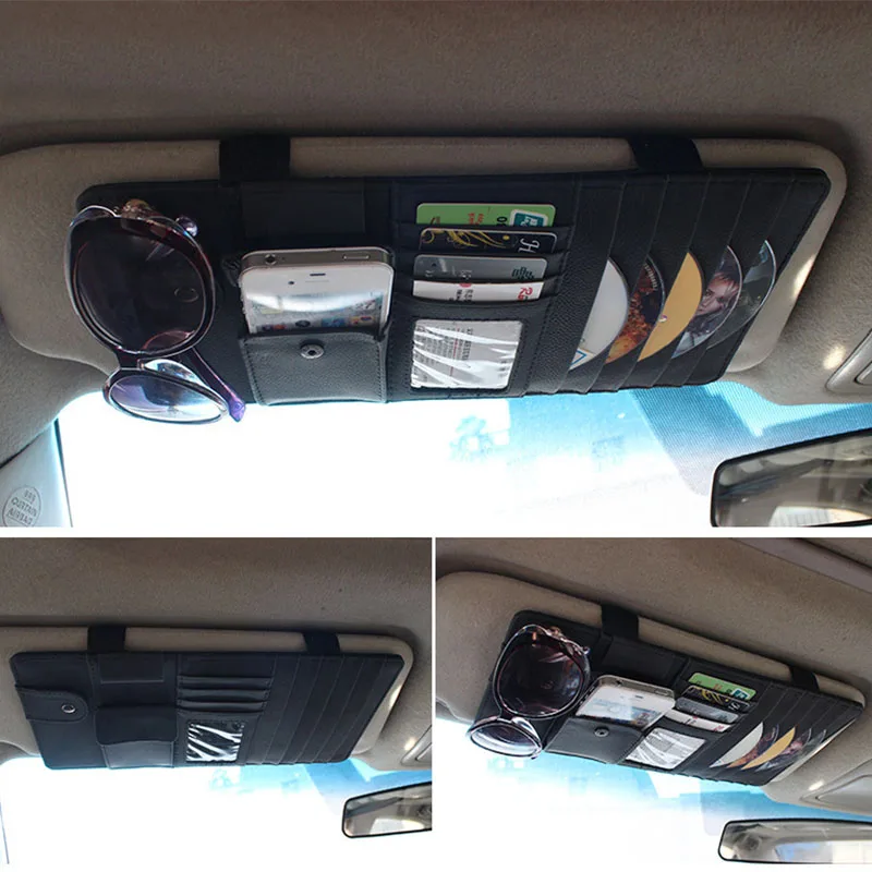 Caja de CD multifunción de cuero para coche, organizador de viaje para DVD, Soporte para tarjeta de visita, bolsa de almacenamiento de CD - imagen 3