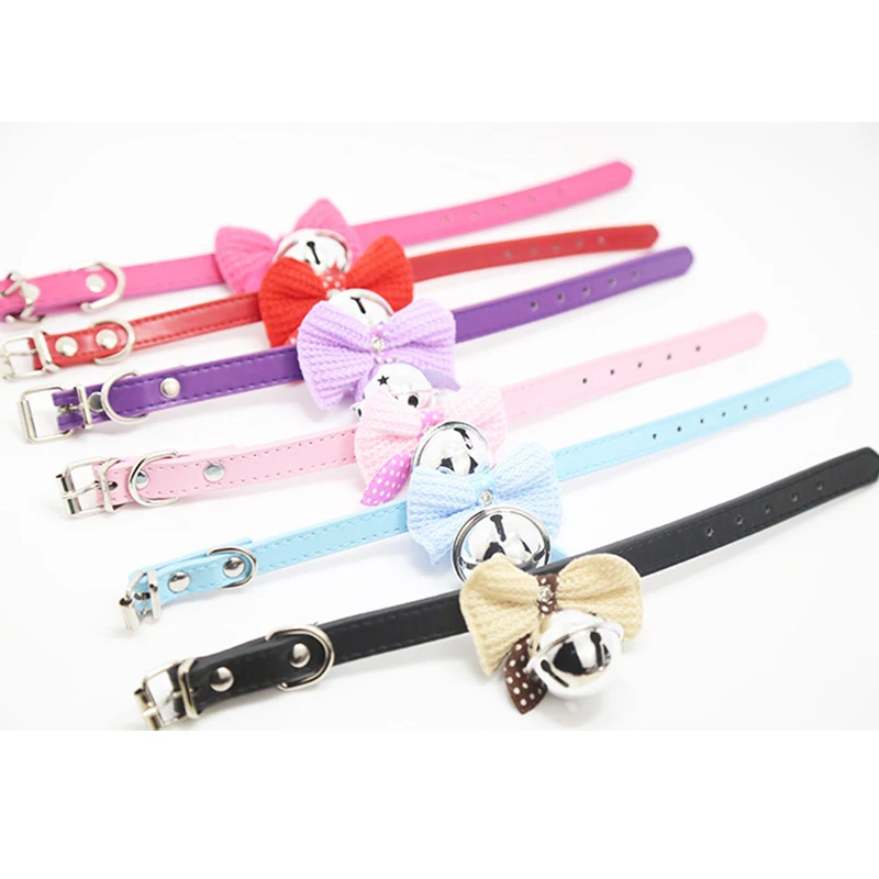 Collares ajustables para perros con lazo y campanas, Collar de PU, hermoso arnés para perros, accesorios para tienda de mascotas y gatos - imagen 2
