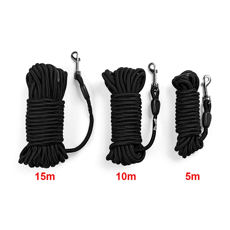 Correa de nailon fuerte para perros medianos y grandes, cuerda redonda de seguimiento largo para entrenamiento de mascotas al aire libre, 5m, 10m, 15m - imagen 3
