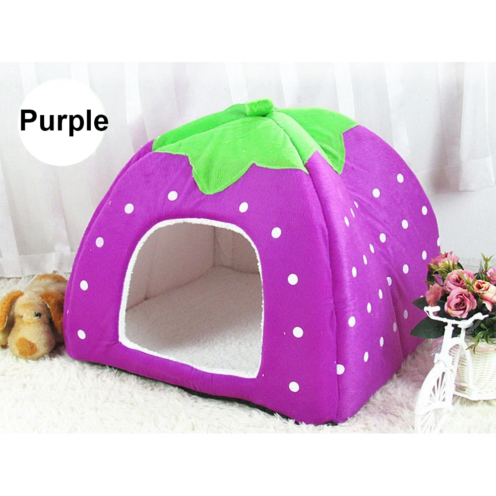 Cama cálida para mascotas, casa para perros pequeños, bonita casa para gatos con fresas para cachorros, perrera, casa para gatitos, sofá cama, estera, transpirable para invierno - imagen 3
