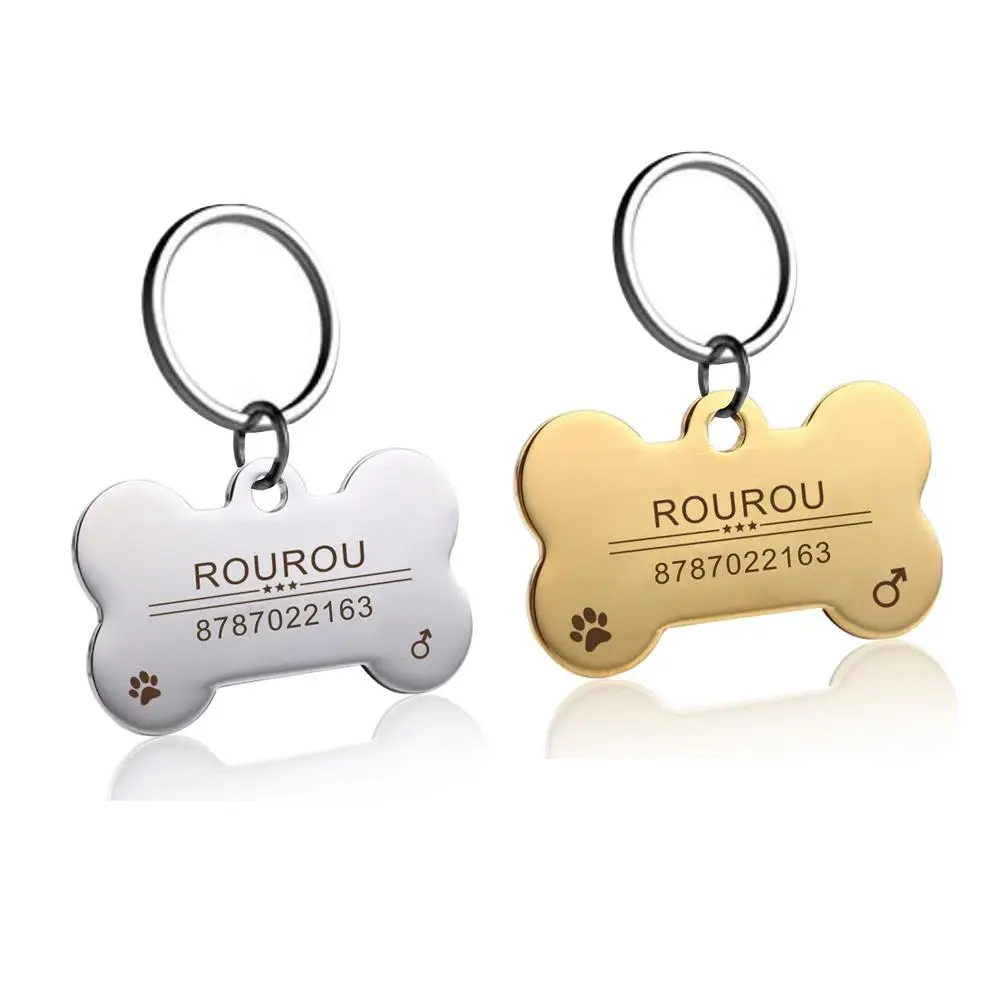 Etiqueta de identificación de mascota con grabado gratuito, etiquetas de nombre de perro y gato de acero inoxidable, accesorios para Collar, colgante personalizado, plata, oro, rosa, negro - imagen 2