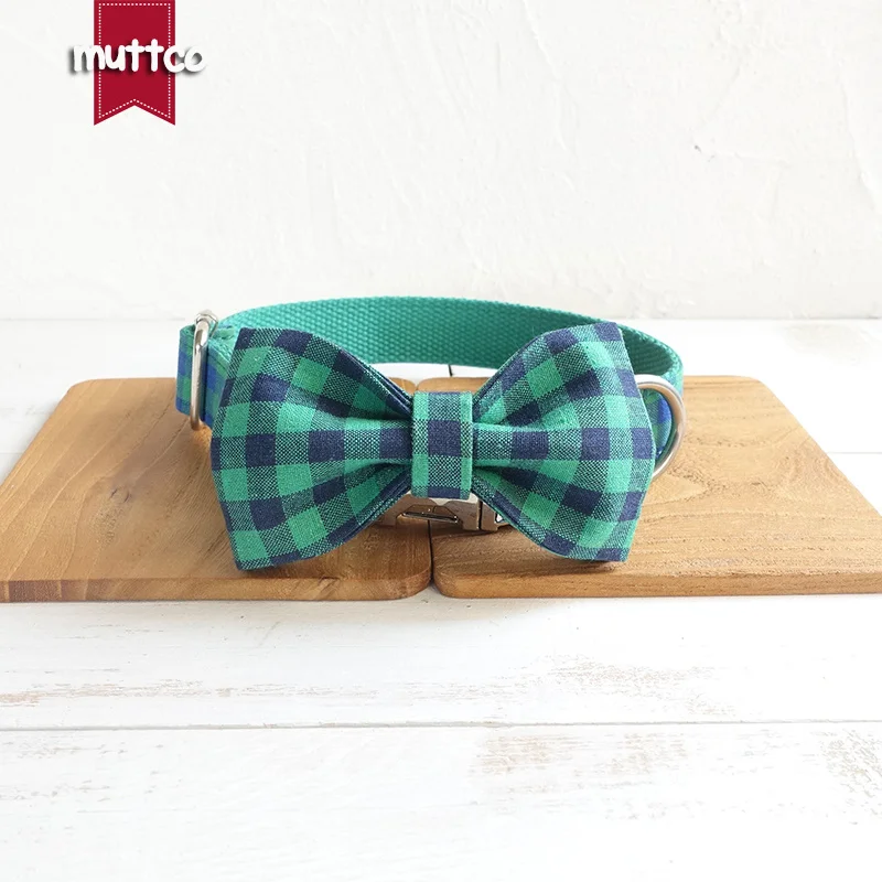 MUTTCO-collar personalizado para perro, etiqueta de identificación de cachorro grabada, cuadros azules y verdes, antipérdida, ajustable, suministros para mascotas, 5 tamaños, UDC073 - imagen 4