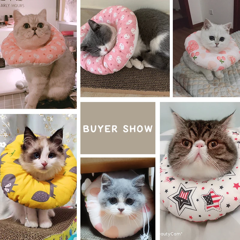 HOOPET-Capucha de gato suave antimordedura, tela suave, círculo ajustable, Collar de perro, suministros - imagen 5