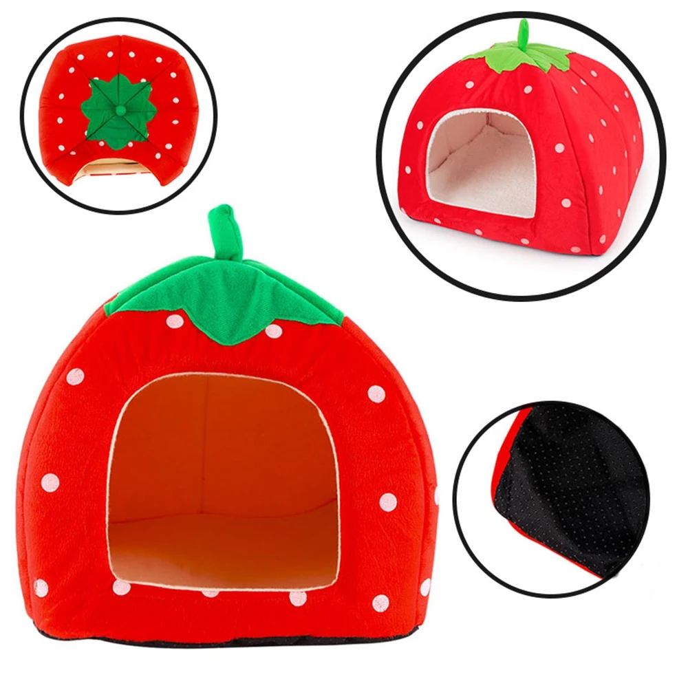 Cama cálida para mascotas, casa para perros pequeños, bonita casa para gatos con fresas para cachorros, perrera, casa para gatitos, sofá cama, estera, transpirable para invierno - imagen 2