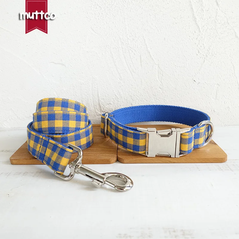 MUTTCO Collar de perro sólido y duradero LO AZUL AMARIO PLAID único diseño propio suministros para mascotas collar de cachorro 5 tamaños UDC068 - imagen 3