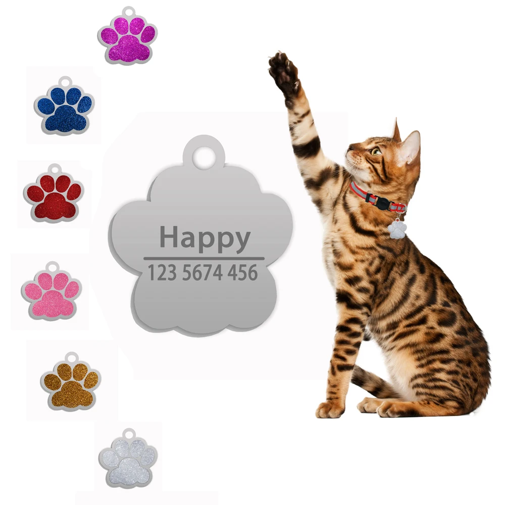 Collar de identificación con grabado de pata para perro, colgante de acero inoxidable, nombre, teléfono, accesorios para mascotas, novedad, envío directo - imagen 2