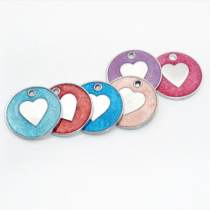 Etiquetas redondas de identificación para mascotas, nombre personalizado, grabado personalizado, Collar de perro, corazón, etiquetas de Mascota, tienda de mascotas, 100 Uds., venta al por mayor - imagen 3