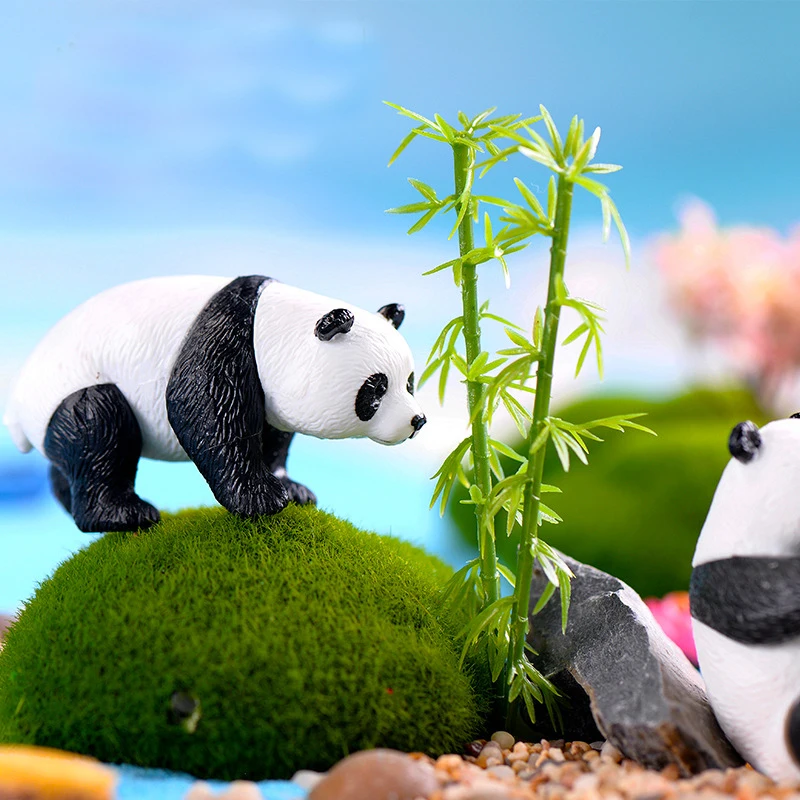 Figuritas de panda gigante artificiales, adornos de animales en miniatura, Gnomo de jardín de hadas, accesorios de decoraciones para el hogar, 4 piezas - imagen 4