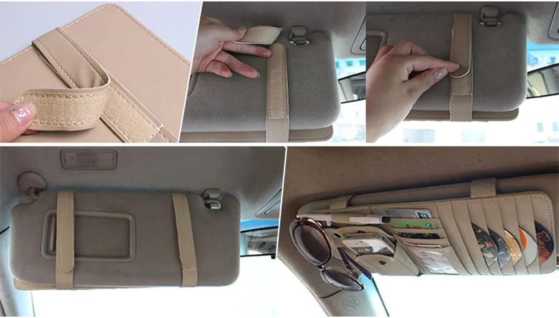 prativerdi Car Leather Multifunction CD Box Car Sun Visor CD Case for DVD Travel Organizer Business Card Holder CD Storage Bag4