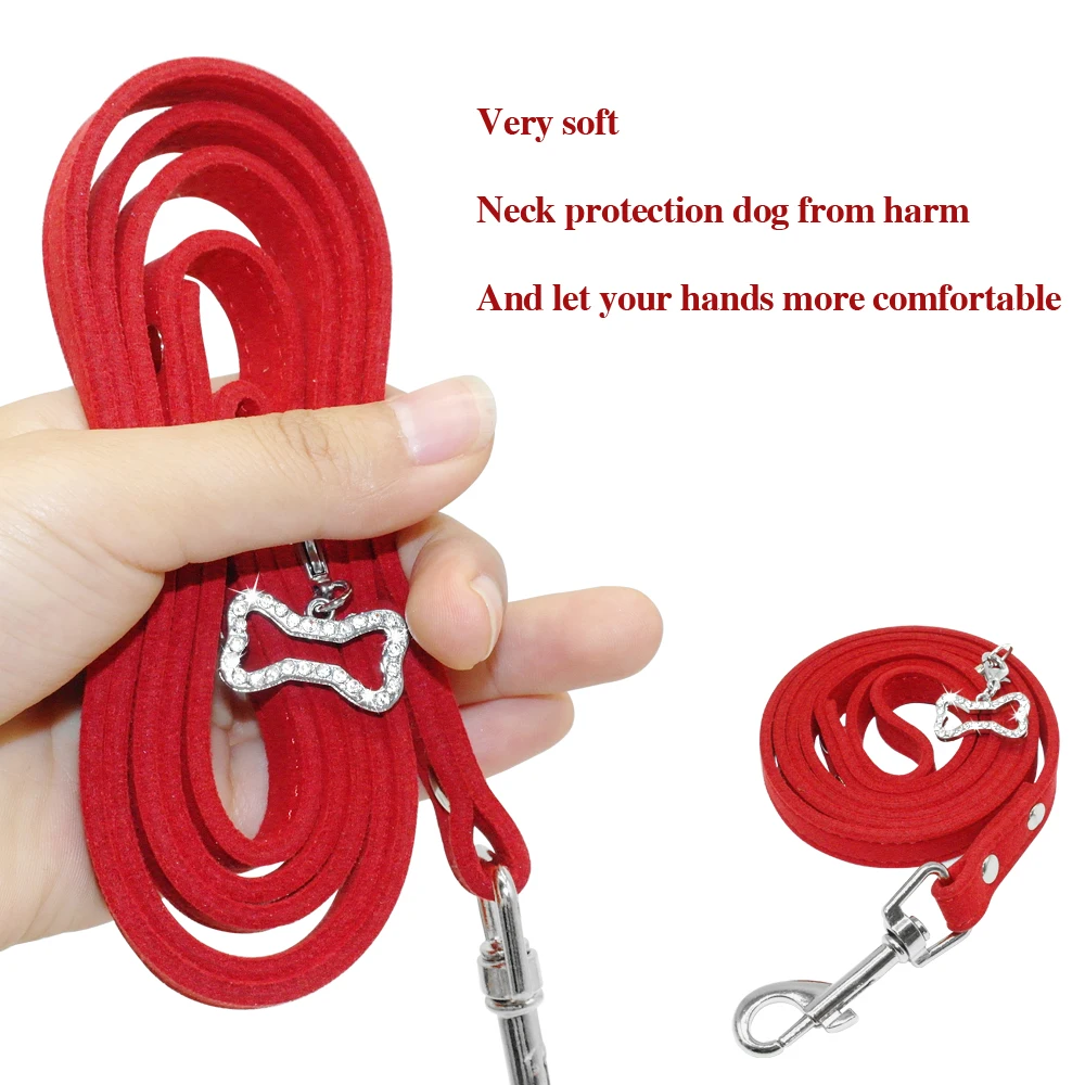Correa para perros pequeños, correas para perros de cuero de ante suave para Chihuahua Yorkishire Pug, correa para caminar para perros pequeños y gatos, color rosa - imagen 2