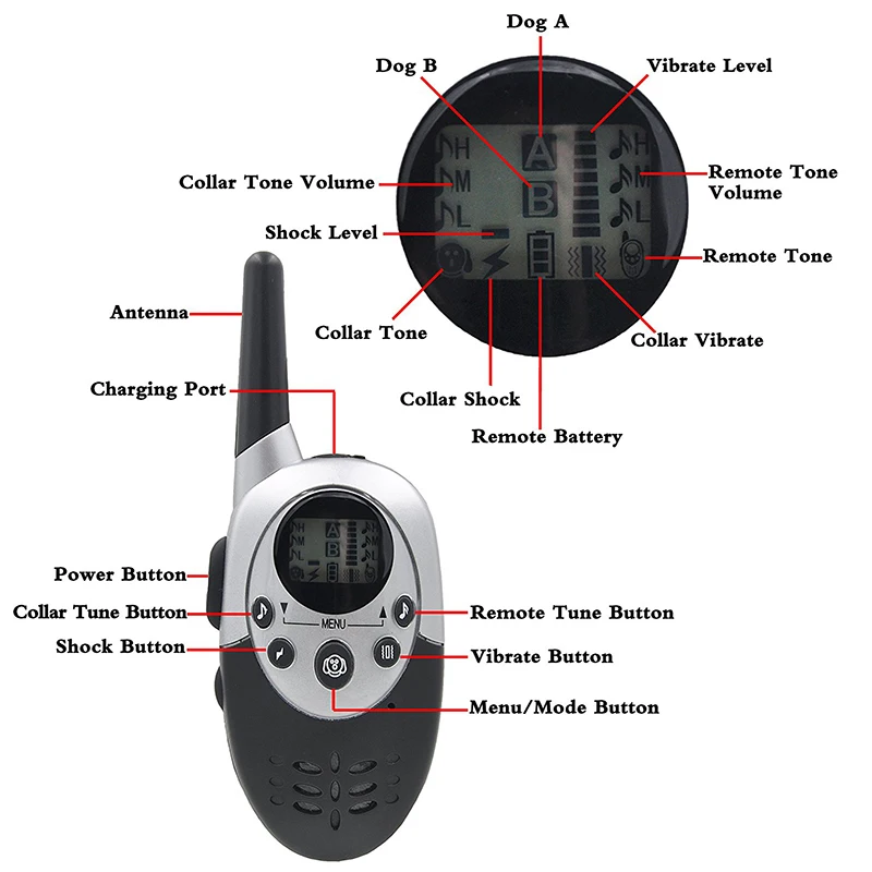 Collar de entrenamiento para perros eléctrico remoto de 1000m, Collar de entrenamiento para perros con control remoto Vibra resistente al agua, choque estático para dejar de ladrar, Collar de entrenamiento para perros con carga - imagen 5