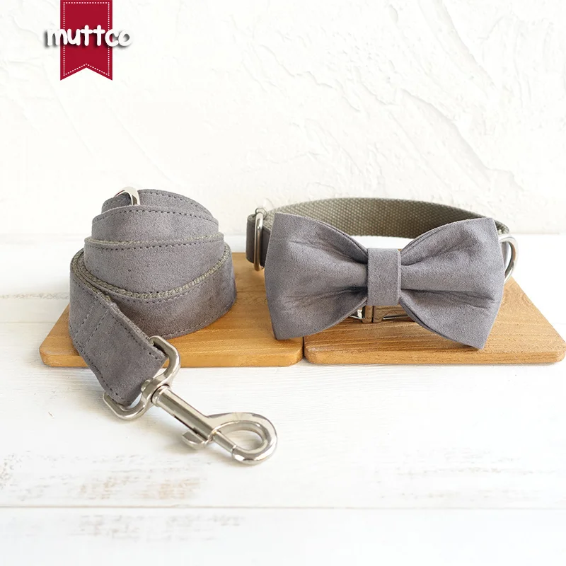 MUTTCO vende al por menor collar hecho a mano THE DEEP GRIS poliéster satinado y nylon Collar y correa para perro gris 5 tamaños UDC025 - imagen 5