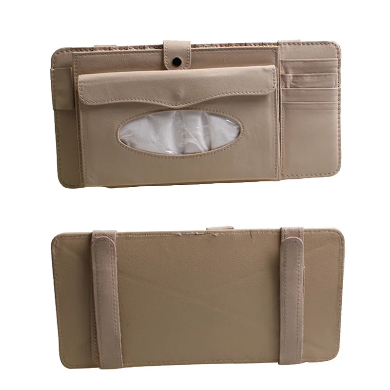 Estuche cd cuero 3 en 1 coche caja visera dvd organizador viaje tejido gafas bolsa almacenamiento tarjetas visita nuevo - Ángulo perfecto mostrando el sistema de 3