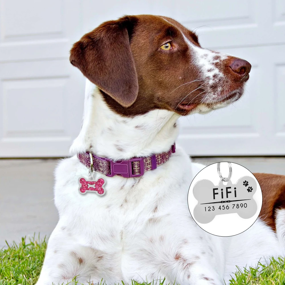 Etiqueta de identificación de perro, etiquetas de Metal grabadas personalizadas para mascotas, accesorios para perros pequeños y grandes, placa de etiqueta con nombre de pata de hueso personalizada, decoración de Collar - imagen 3