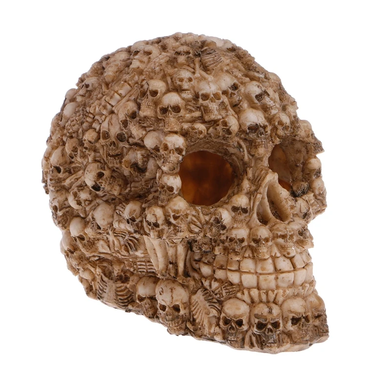 Estatua de calavera de hueso con cabeza de isla de Pascua de resina, terrario, reptil, cueva oculta, acuario, pecera, decoración de paisaje, accesorios de adorno - imagen 4