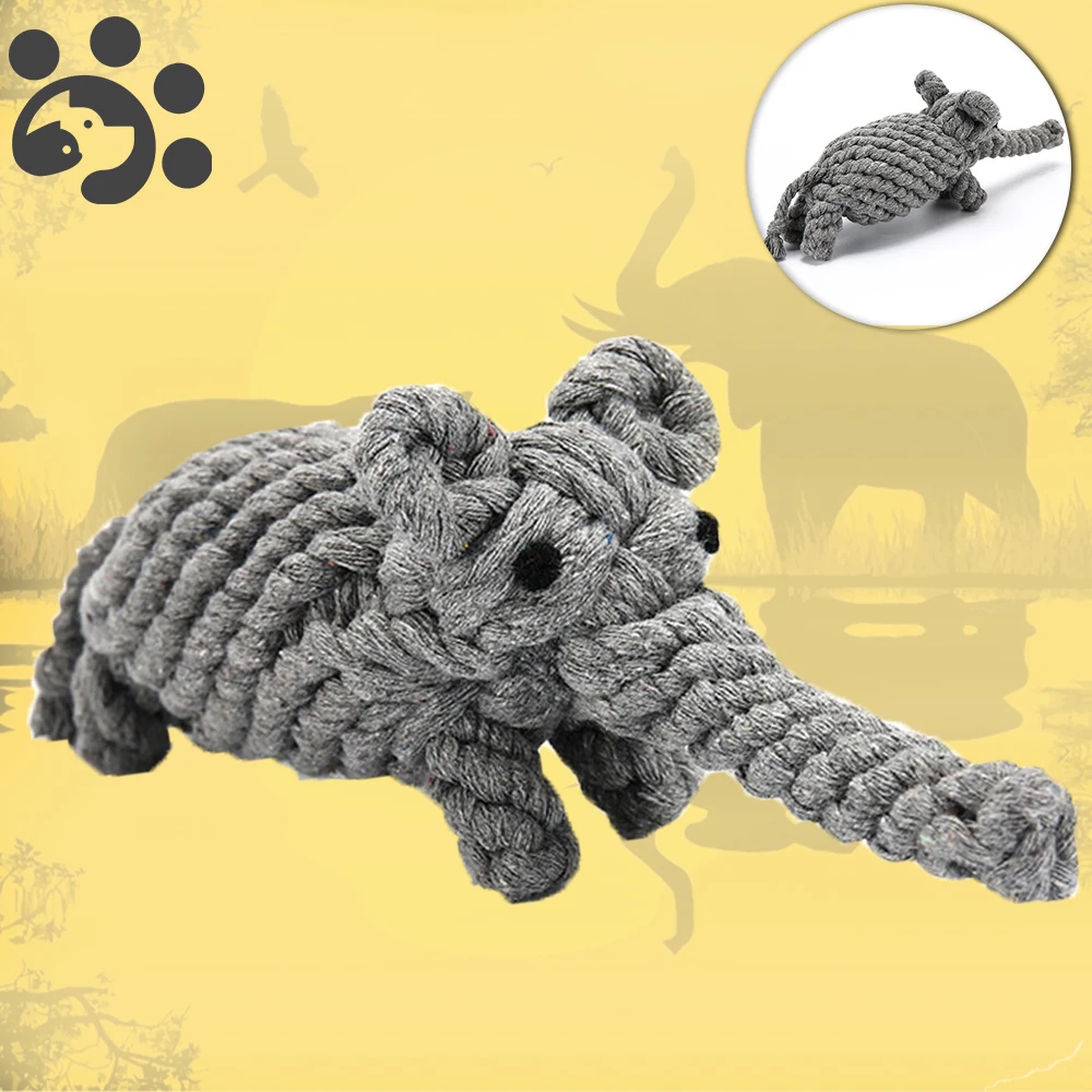 Juguetes interactivos con forma de elefante para perro, cuerda trenzada de algodón hecha a mano para limpieza de dientes, mordedura Molar, TY0044 - imagen 2