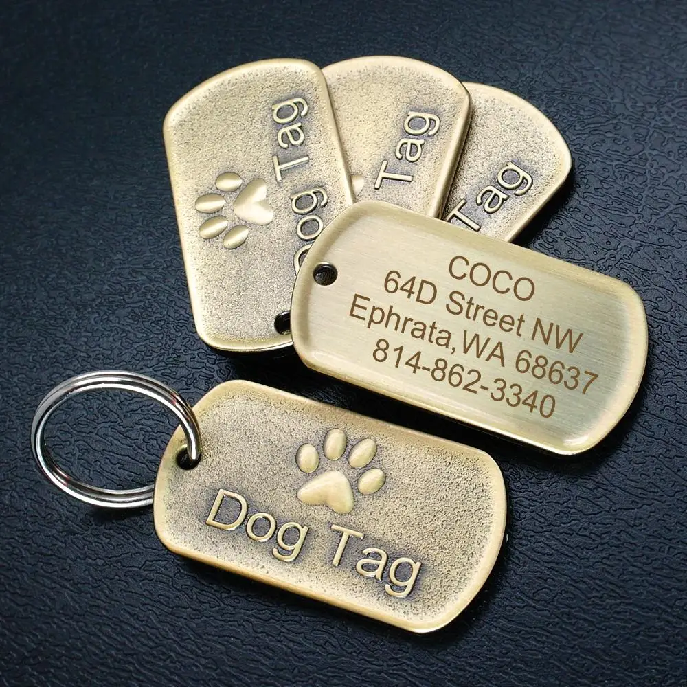 Etiqueta de identificación de perro personalizada, etiquetas militares de acero inoxidable para perros, placa de identificación grabada gratis, etiquetas de nombre, colgante de Collar para mascotas, accesorios para perros - imagen 3
