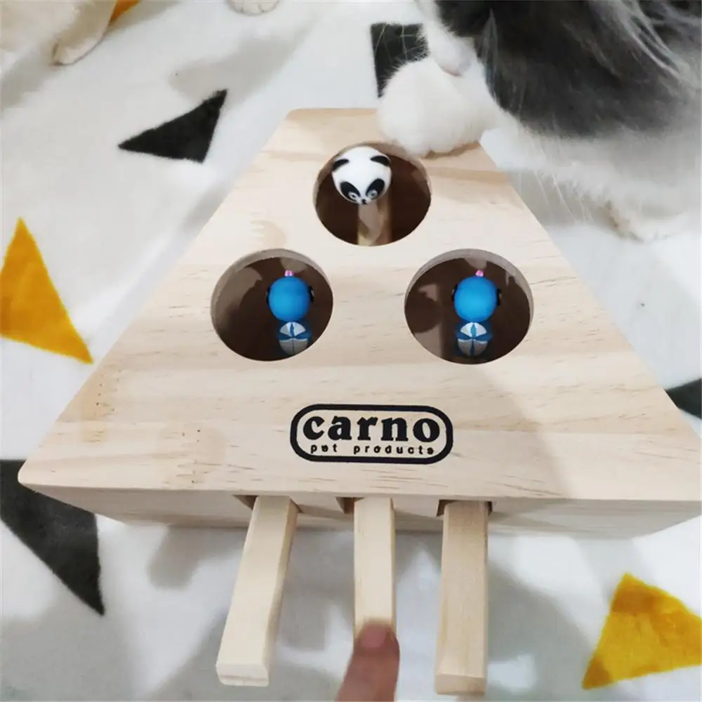 Juguete de madera maciza para gato, laberinto interactivo para mascota, hámster con tres y cinco agujeros, agujero para ratón, trampa para morder, hierba gatera, divertido - imagen 4