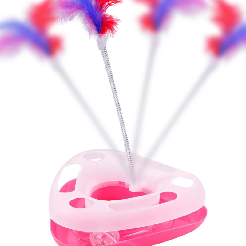Bonito plato giratorio de primavera, juguete de entrenamiento para gatos, divertido plato giratorio de entretenimiento, juguetes para gatos con plumas, suministros interactivos para perros pequeños para mascotas - imagen 3