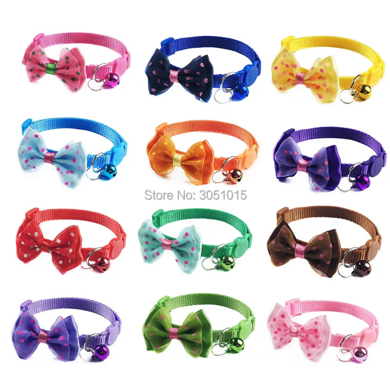 Venta al por mayor, 100 Uds., collares para perros, pajarita ajustable de Color caramelo con campana, Collar con lazo, corbata para cachorro, gatito, perro, gato, tienda de mascotas - imagen 2
