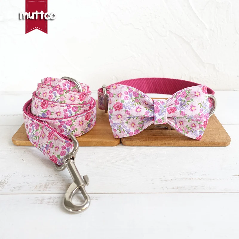 MUTTCO vende al por menor collar colorido particular hecho a mano EL FLOR ROSA collares y correas de perro brillantes de moda 5 tamaños UDC048 - imagen 2