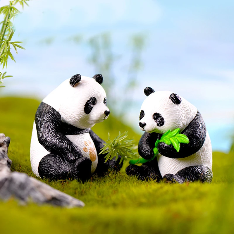 Figuritas de panda gigante artificiales, adornos de animales en miniatura, Gnomo de jardín de hadas, accesorios de decoraciones para el hogar, 4 piezas - imagen 3